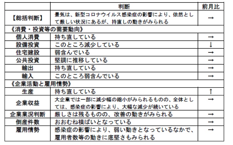 地内閣府「月例経済報告」（令和2年11月）