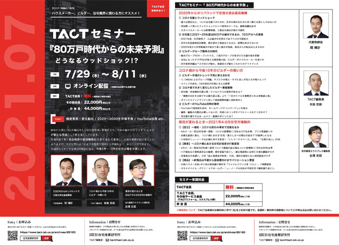 2021年TACTセミナー『80万戸時代からの未来予測』どうなるウッドショック！？