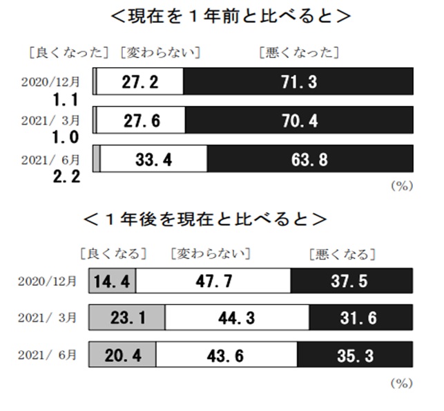 日銀「生活意識に関するアンケート調査」（21年6月）