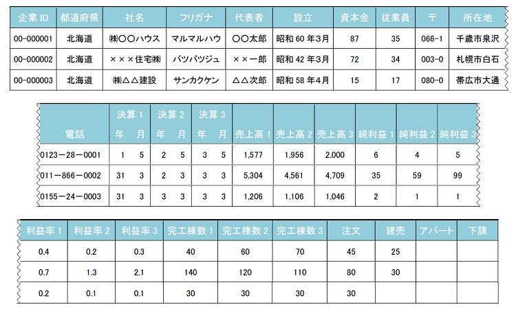 CD版Excel データ内容見本