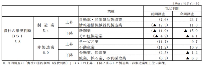 寄与の大きい業種（大企業）